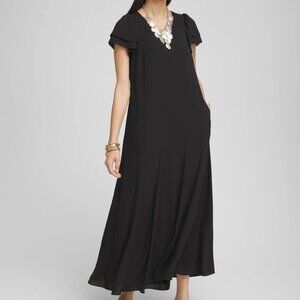 NWT Chico's Gorgeous Black Crepe Maxi Dress size 3 US XL 16